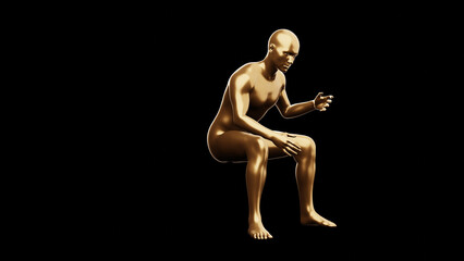 Obraz na płótnie Canvas Beautiful young metallic gold man posing, isolated on black background. 3d illustration (rendering). Golden mannequin, android.