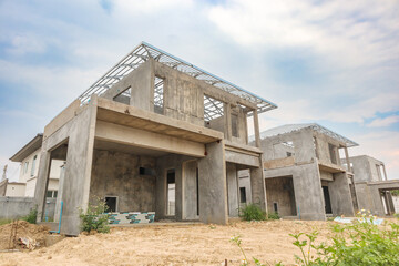 construction residential new house with prefabrication system in progress at building site