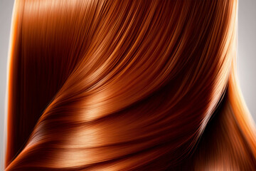 Close up view of a straight shiny red hair. Generative ai
