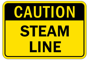 Hot steam warning sign and labels steam line