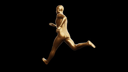 Beautiful young metallic gold man posing, isolated on black background. 3d illustration (rendering). Golden mannequin, android.
