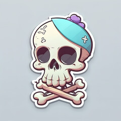 Fototapeta premium Introducing our adorable Skull and Bones Sticker, a cute and charming addition to your sticker collection! This whimsical cartoon-inspired design showcases a pastel color palette, making it the perfec