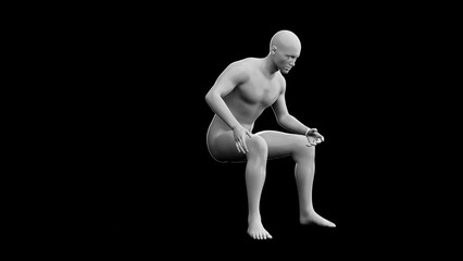 Beautiful young man posing, isolated on black background. 3d illustration (rendering). Plastic shiny mannequin, android, robot.