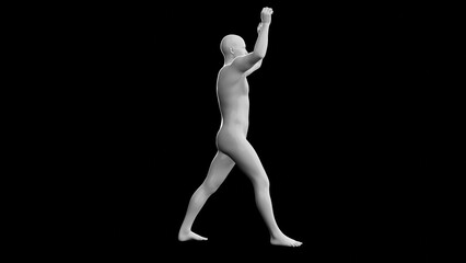 Beautiful young man posing, isolated on black background. 3d illustration (rendering). Plastic shiny mannequin, android, robot.