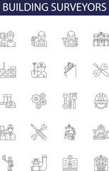 Building surveyors line vector icons and signs. Building, Constructing, Mapping, Engineering, Designing, Architecture, Designers, Measurement outline vector illustration set