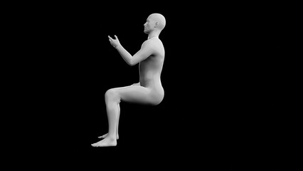 Beautiful young man posing, isolated on black background. 3d illustration (rendering). Plastic shiny mannequin, android, robot.