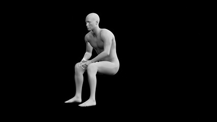 Beautiful young man posing, isolated on black background. 3d illustration (rendering). Plastic shiny mannequin, android, robot.