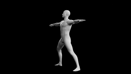 Beautiful young man posing, isolated on black background. 3d illustration (rendering). Plastic shiny mannequin, android, robot.