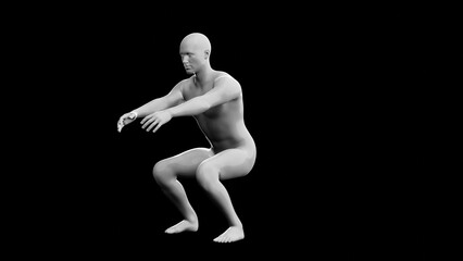 Beautiful young man posing, isolated on black background. 3d illustration (rendering). Plastic shiny mannequin, android, robot.