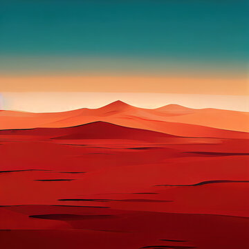 Red sand mountains under blue sky. Sand Valley. Flat illustration. AI-generated