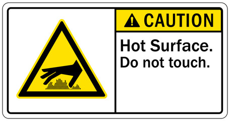 Hot warning sign and labels hot surface. Do not touch