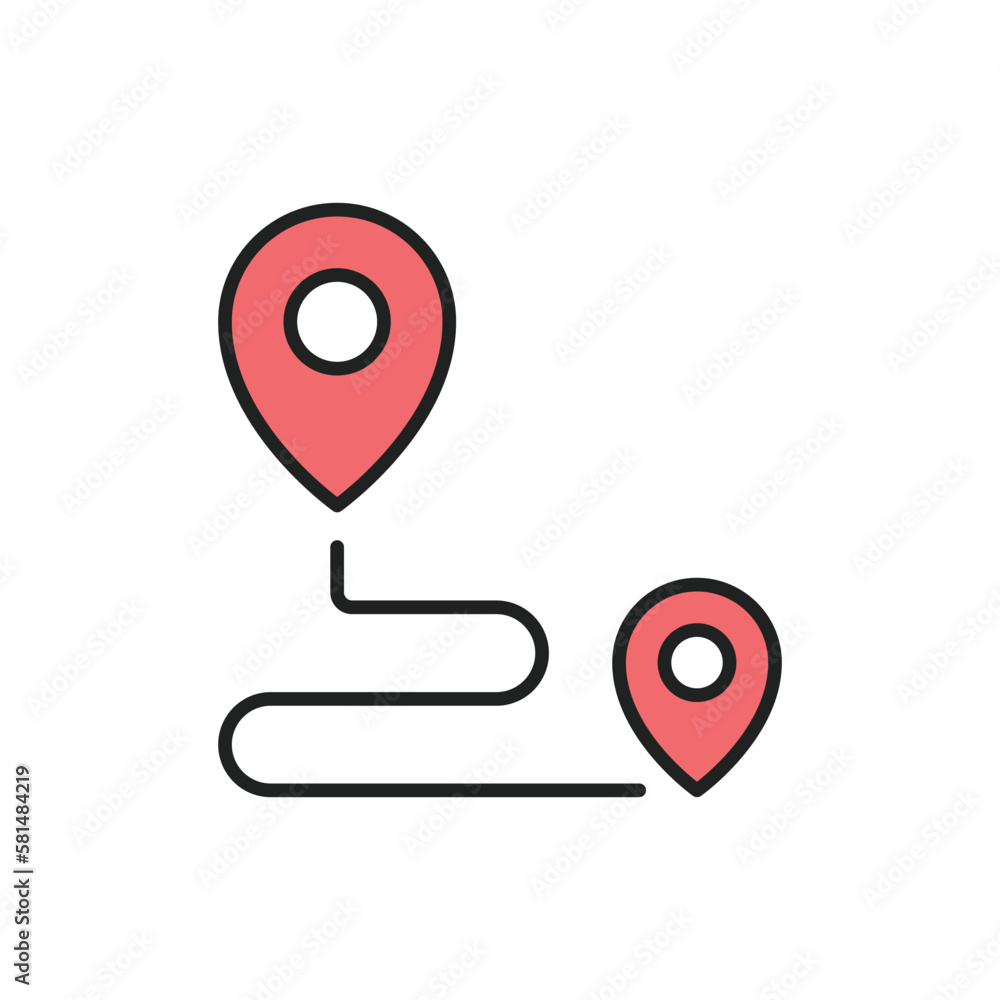 Wall mural point-to-point navigation thin line icon. color linear symbol. vector illustration.