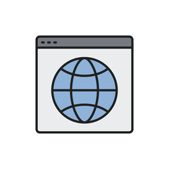 Browser with internet icon thin line icon. Color linear symbol. Vector illustration.