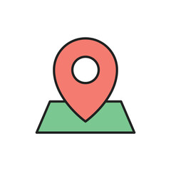 Navigation point on the map thin line icon. Color linear symbol. Vector illustration.