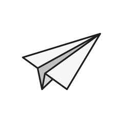 Paper plane thin line icon. Color linear symbol. Vector illustration.