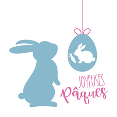 Joyeuses Paques. Carte de Joyeuses Pâques en français - vecteur illustration avec calligraphie