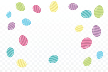 Many Falling Colorful Easter Egg On White Background. Vector