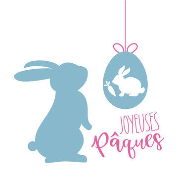Joyeuses Paques. Carte de Joyeuses Pâques en français - vecteur illustration avec calligraphie