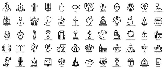 Religious icons. Christian vector set icon