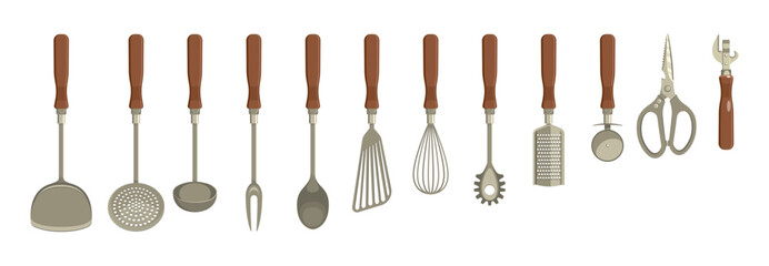 Kitchenware on white background. Cooking tools concept.