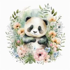 Cute Watercolor Panda. Illustration AI Generative.