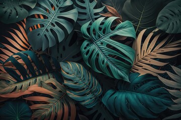 tropical leaves, a background of nature, and an abstract texture of leaves. Generative AI