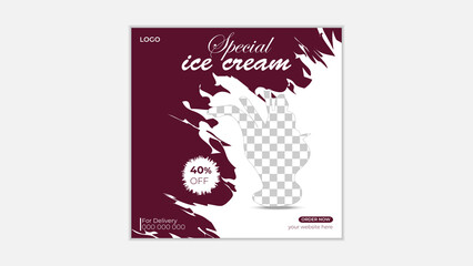  Special ice cream social media banner and instagram post design vector template, square size, easy to use and fully editable.