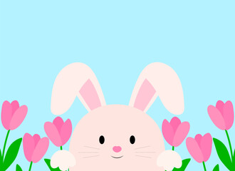 Card banner Easter Bunny flower tulip vector illustration