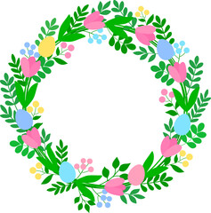 Round floral frame Easter eggs flowers vector illustration