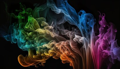 Obraz premium Abstract colored smoke on a dark background, smoky vape colored background generative by AI