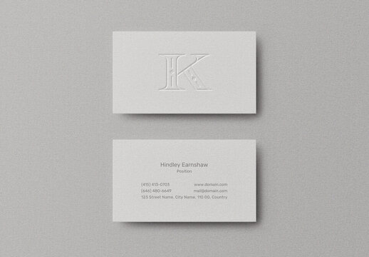 Minimal White Pressed Business Card Logo Effect Mockup Template
