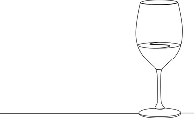 continuous single line drawing of glass of wine, line art vector illustration