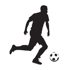 Fototapeta na wymiar Silhouette of a man playing football. Black-white silhouette sport soccer.