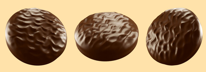 Choco pie chocolate biscuits with marshmallow isolated background. 3d illustration