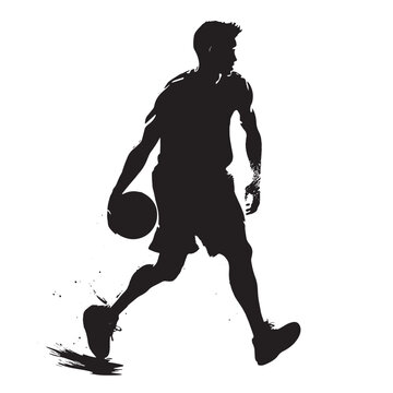 Silhouette of a man playing basketball. Black-white silhouette sport basketball.