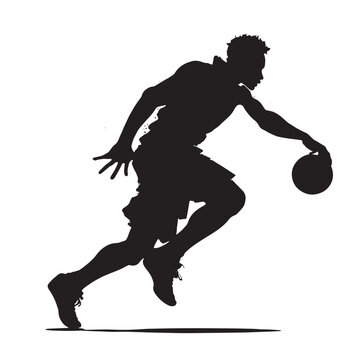 Silhouette of a man playing basketball. Black-white silhouette sport basketball.