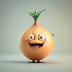Cute Cartoon Onion Character 3D Rendering generative ai