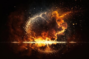 Burning red hot sparks fly from large fire in the night sky. Beautiful abstract background on the theme of fire, light and life. Generative AI