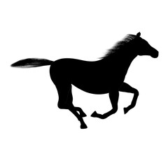 silhouette di cavallo nero al galoppo