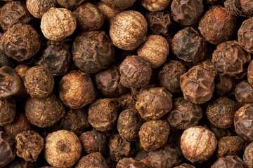 Black peppercorns in close up
