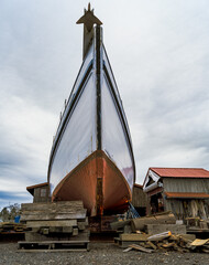 Drydock old sailing vessels bow on the Chesapeake Bay Boat Builders 