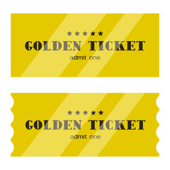 Golden ticket. A set of golden tickets with the inscription "admit one" and stars.