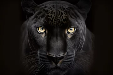 Foto op Plexiglas Black panther portrait on black background. Generative ai. © erika8213
