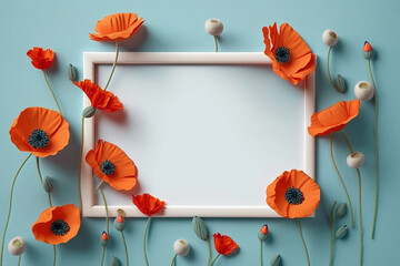 Obraz premium Blank frame with poppy flowers. Generative ai.