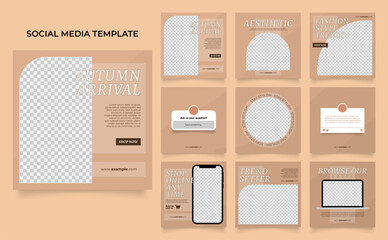 social media template banner fashion sale promotion in brown beige. fully editable instagram and facebook square post frame puzzle organic sale poster