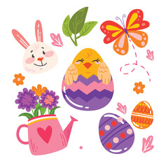 easter bunny with eggs and Easter seamless pattern with rabbits and bunny free vector