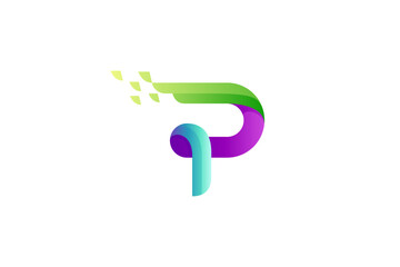 P Letter Mark Logo With Pixel Shape