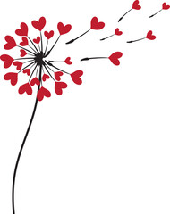 Dandelion with Hearts vector isolated on white background.