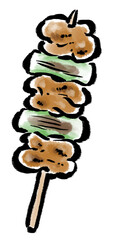 焼き鳥　ねぎま×もも肉　筆タッチイラスト