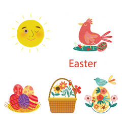 set of easter eggs and flowers and Easter seamless pattern with rabbits and bunny free vector